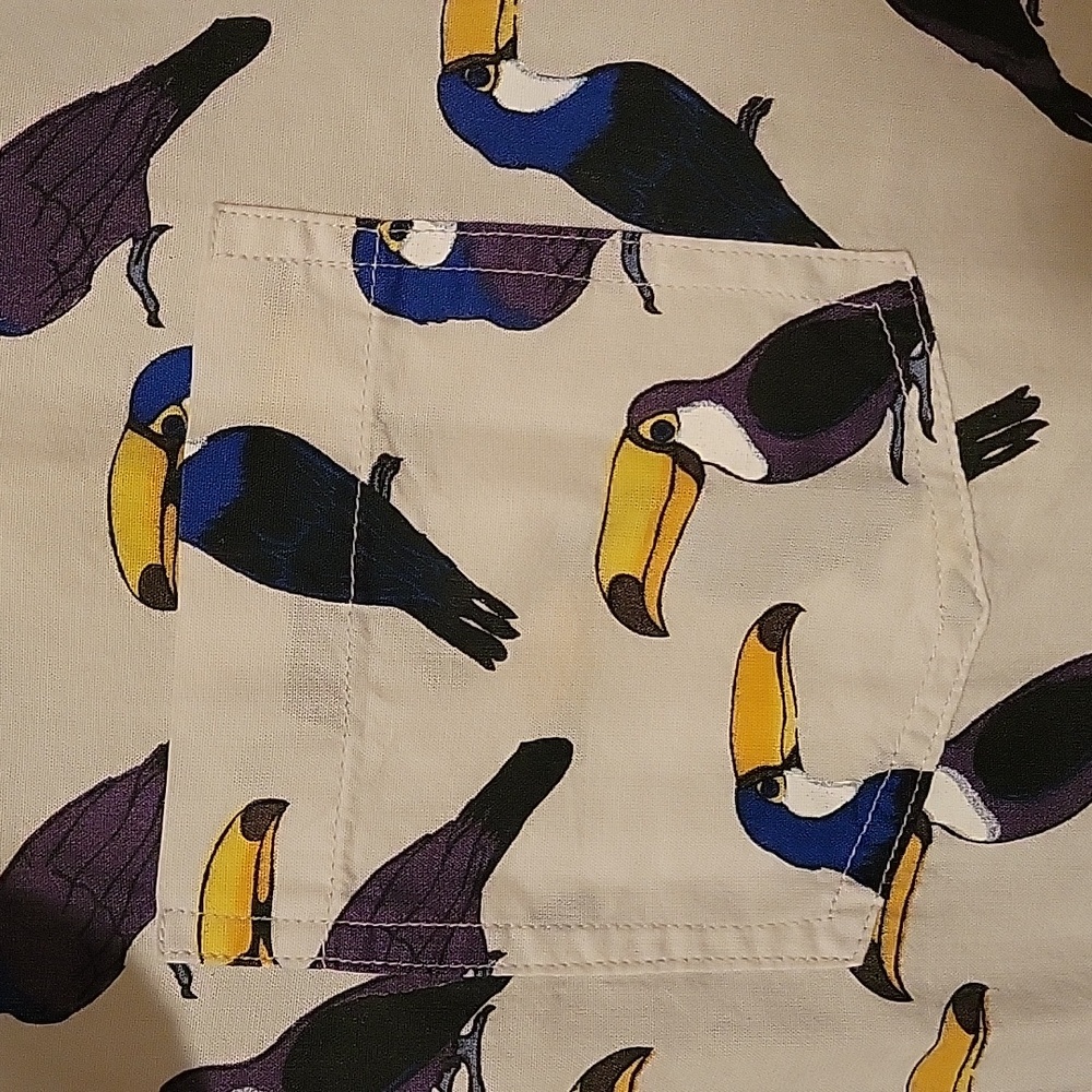 Men's Bird Print Casual Button Down Shirts - Light Blue and Cream - Picture 7 of 9